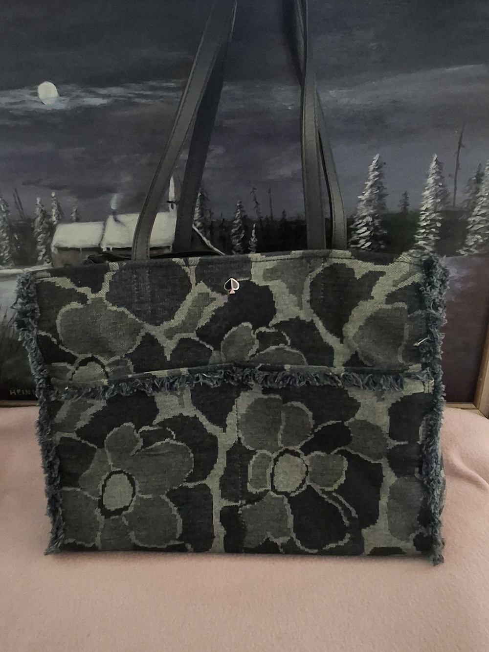 kate spade Floral Jacquard Fringe Tote in Charcoal and Olive